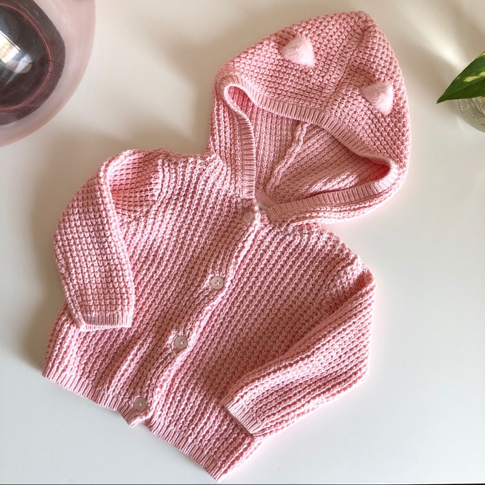 Carter’s Pink Knit Hooded Button Up Sweater 6m